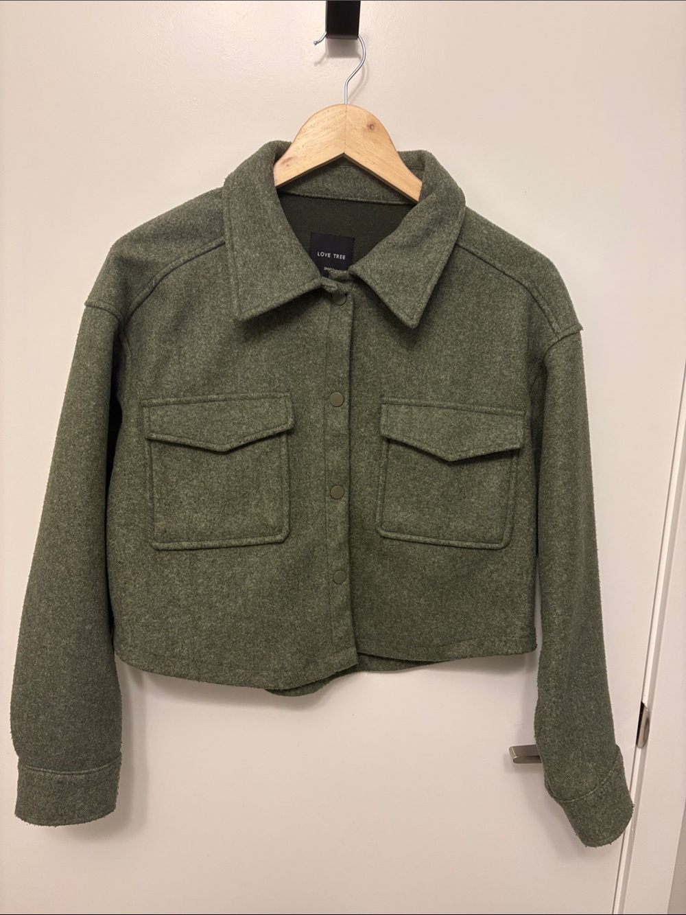 Love Tree Olive Cropped Utility Shacket